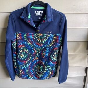 LANDS END Deep Sea Navy Burst Tie Dye Extra Small 2/4‎ tool snap fleece